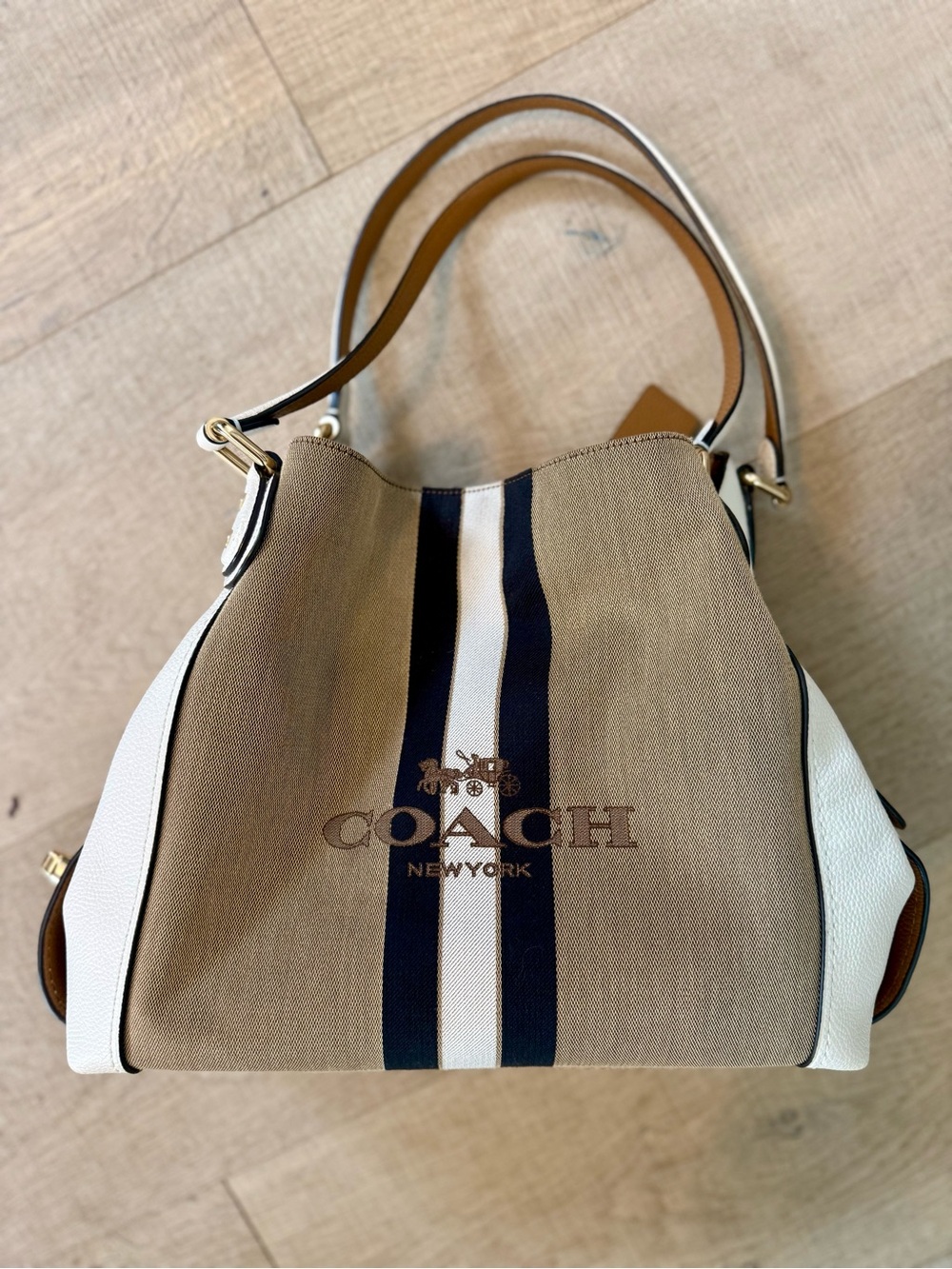 Coach Edie 31 Horse & Carriage Jacquard Shoulder Bag Khaki Chalk 69815